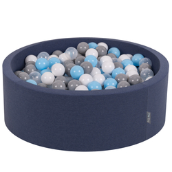 KiddyMoon Baby Foam Ball Pit with Balls ∅ 7cm / 2.75in Made in EU, d.blue:grey/white/transparent/babyblue, 90x30cm/200 balls