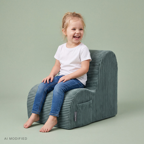 KiddyMoon Children's Polyester Armchair with Side Pocket, green, One Size
