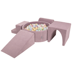 KiddyMoon Foam Playground For Kids Soft Textured Safe Blocks, purple: pastel blue/pastel yellow/white/mint/powder pink, Ballpit (200 Balls) + Version 3