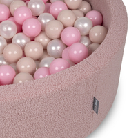 KiddyMoon Ball Pit for Baby with Teddy Plush, Large 7 cm Balls for a Fuller Ball Pit, From 8 Months, Removable Cover, Pink: Pastel Beige/Powder Pink/Pearl, 90 x 30 cm / 200 Balls