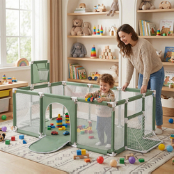 Baby Playpen Big Size Playground with Plastic Balls for Kids, green, No Balls