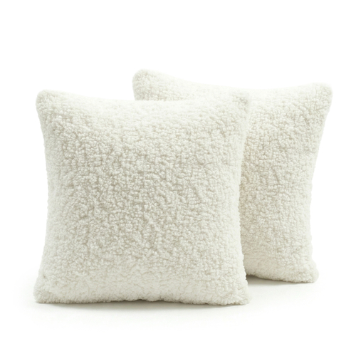 KiddyMoon Set Of Two Square Pillows Teddy Fleece Nursery Cushions, creamy, 2 Pillows