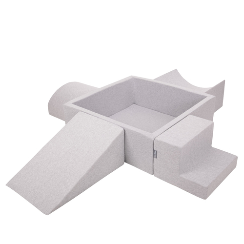 KiddyMoon Foam Playground for Kids with Square Ball pit ( ∅ 7cm/2.75In) Soft Obstacles Course and Ball Pool, Certified Made In The EU, lightgrey:grey/white/turquoise, Ballpit (200 Balls) + Version 5