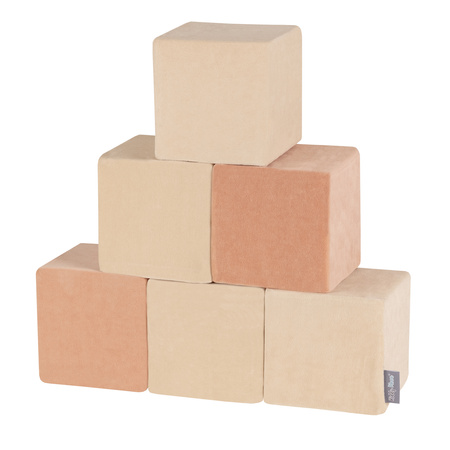 KiddyMoon velvet foam cubes for kids 14cm soft, cubes: sand beige-desert pink, 12 Pieces