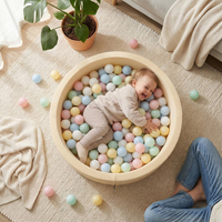 KiddyMoon Foam Ball Pit with Balls for Babies and Toddlers, Soft Sensory Play, Durable Removable Cover, Safe, butter: green grey/pastel yellow/brown/white, 90 x 30 cm / 300 Balls