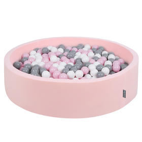 KiddyMoon Soft Ball Pit Round  ∅ 7Cm / 2.75In For Kids, Foam Ball Pool Baby Playballs Children, Made In The EU, pink:white-grey-powder pink, 120x30cm/1000 balls