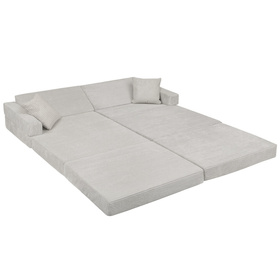 KiddyMoon Foam Sofa for Children Multifunctional Mattress Armchair Kids Foldable  Bed Folding Toddler Couch Chair for Playroom Bedroom Living Room, light grey, Sofa with 2 Pillows
