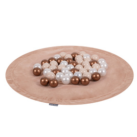 KiddyMoon velvet play mat and bag 2in1 for kids, desert pink:pastel beige/copper/pearl, XL/50 balls