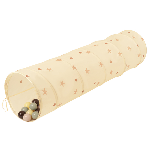 Pop-Up Play Crawl Tunnel with balls for Toddlers Kids, light beige: pastel beige/greengrey/pastel yellow/brown