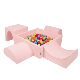 KiddyMoon Foam Playground for Kids with Square Ballpit ( ∅ 7cm/2.75In) Soft Obstacles Course and Ball Pool, Certified Made In The EU, pink:lgreen/yellow/turquoise/orange/dpink/purple, Ballpit (200 Balls) + Version 1