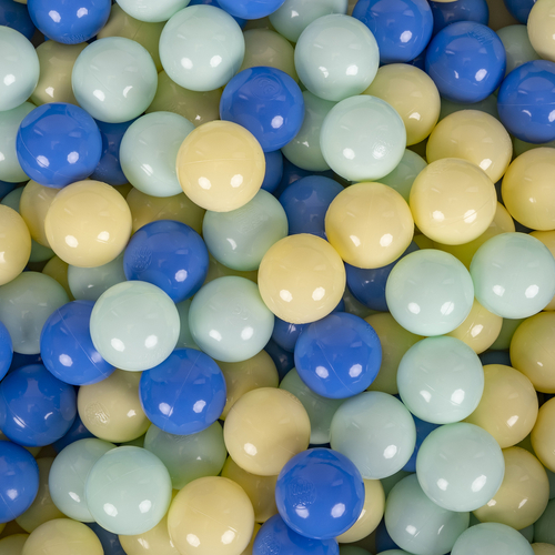 KiddyMoon Soft Plastic Play Balls ∅ 7cm/2.75in Multi-colour Made in EU, pastel yellow/blue/mint, 100 Balls/7cm-2.75in