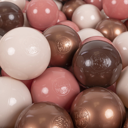 KiddyMoon Soft Plastic Play Balls ∅ 7cm/2.75in Multi-colour Made in EU, brown/copper/pastel beige/salmon, 50 Balls/7cm-2.75in