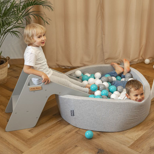 KiddyMoon Wooden Slide for Baby Multifunction Montessori Toddlers Indoor Freestanding Slide 2in1 Chair for Children Slide for Ball Pit Sturdy Climbing Toy, Grey, Large
