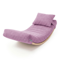 KiddyMoon Balance Board for Kids with Mattress and Pillow Wooden Sensory Wobble Board, natural/light purple, Balance Board/Mattress/Pillow