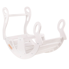 KiddyMoon Wooden Rocker for Kids Multifunctional Montessori Arch Wooden Toy Climbing Play Arch for Children, Seesaw Made of Wood for Babies WR-001, White, 90.6x39x69 cm