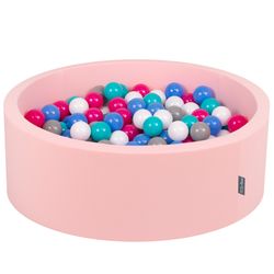 KiddyMoon Baby Foam Ball Pit with Balls ∅ 7cm / 2.75in Made in EU, pink:white/grey/blue/dark pink/light turquoise, 90 x 30 cm / 200 Balls