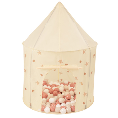 Play Tent For Kids Pavilion Playhouse Children Easy To Assemble Play Tent For Babies and Toddlers Pop up Play For Indoor And Outdoor, light beige: pastel beige/salmon pink/white, 100x130cm/100 balls