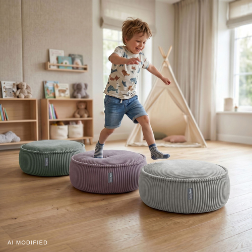 KiddyMoon Kids’ Foam Pouffe with Removable Cover, light grey, L
