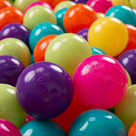 KiddyMoon Soft Plastic Play Balls ∅ 7cm/2.75in Multi-colour Made in EU, l.green/yellow/turquoise/orange/d.pink/purple, 200 Balls/7cm-2.75in