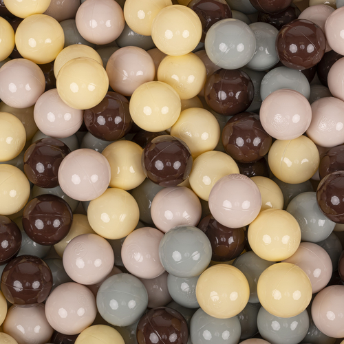 KiddyMoon Soft Plastic Play Balls ∅ 7cm/2.75in Multi-colour Made in EU, pastel beige/greengrey/pastel yellow/brown, 200 Balls/7cm-2.75in