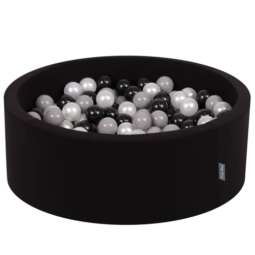 KiddyMoon Baby Foam Ball Pit with Balls ∅ 7cm / 2.75in Made in EU, black:black/grey/pearl, 90x30cm/200 balls