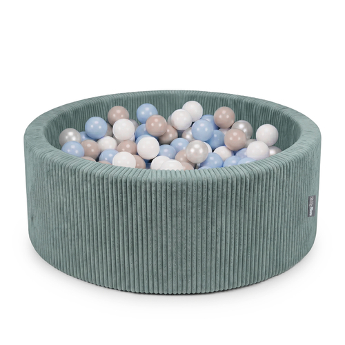 KiddyMoon Ball Pit for Baby and Toddler, Soft Play Ball Pool with ribbed Washable Cover, Green: Pastel Beige/Pastel Blue/White/Pearl, 90 x 30 cm / 200 Balls