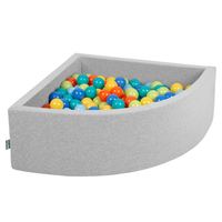 KiddyMoon Soft Ball Pit Quarter Angular ∅ 7cm / 2.75In for Kids, Foam Ball Pool Baby Playballs, Made In The EU, light grey:lgreen/orange/turq/blue/babyblue/yellow, 90 x 30 cm / 300 Balls