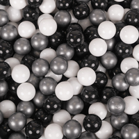 KiddyMoon Baby Foam Ball Pit with Balls ∅ 7cm / 2.75in Made in EU, light grey:white/black/silver, 90 x 30 cm / 300 Balls