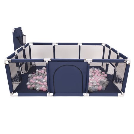 Baby Playpen Big Size Playground with Plastic Balls for Kids, Dark Blue:pearl/grey/transparent/powder pink, 900 balls