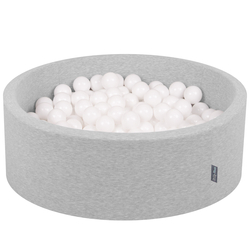 KiddyMoon Baby Foam Ball Pit with Balls ∅ 7cm / 2.75in Made in EU, light grey:white, 90 x 30 cm / 200 Balls