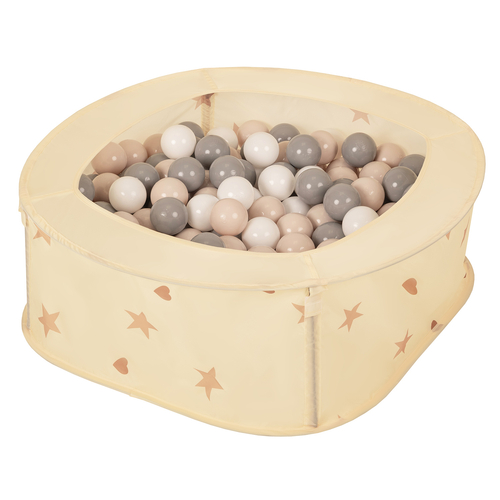 Ballpit Playpen For Kids, Babies And Toddlers Children Foldable Portable Indoor Outdoor, Light Beige: Pastel Beige-Grey-White, 200 Balls