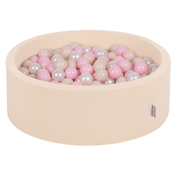 KiddyMoon Baby Foam Ball Pit with Balls ∅ 7cm / 2.75in Made in EU, Beige, 90 x 30 cm / 200 Balls