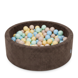 KiddyMoon Ball Pit for Baby and Toddler, Soft Play Ball Pool with ribbed Washable Cover, Brown: Pastel Beige/Pastel Blue/Pastel Yellow/Mint, 90 x 30 cm / 200 Balls