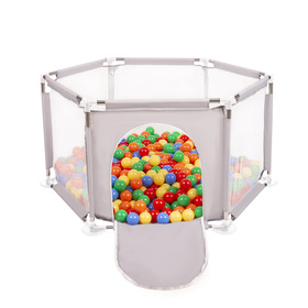 hexagon 6 side play pen with plastic balls, Grey:yellow/green/blue/red/orange, 400 balls