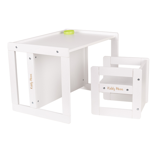 KiddyMoon Wooden Table with Chair for Kids TC-002, white