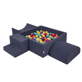 KiddyMoon Foam Playground for Kids with Square Ballpit ( ∅ 7cm/2.75In) Soft Obstacles Course and Ball Pool, Certified Made In The EU, darkblue:lgreen/yellow/turquoi/orange/dpink/purple, Ballpit (300 Balls) + Version 6