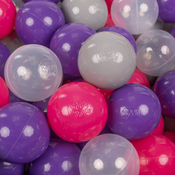 KiddyMoon Soft Plastic Play Balls ∅ 7cm/2.75in Multi-colour Made in EU, dark pink/purple/transparent/grey, 100 Balls/7cm-2.75in