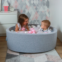 KiddyMoon Baby Foam Ball Pit with Balls ∅ 7cm / 2.75in Made in EU, light grey:light pink/pearl/transparent, 90x30cm/300 balls