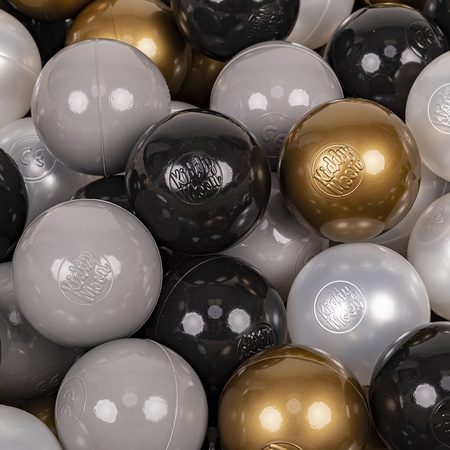 KiddyMoon Soft Plastic Play Balls ∅ 7cm/2.75in Multi-colour Made in EU, black/pearl/gold/grey, 100 Balls/7cm-2.75in