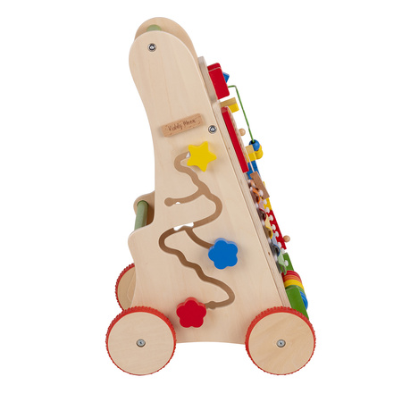 KiddyMoon Wooden Baby Walker Interactive Educational Toy for Children Multifunctional Push-Along Toy for Babies Montessori Walker for Kids Model WK-002, Multicolored, Standard