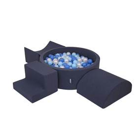 KiddyMoon Foam Playground for Kids with Round Ballpit ( ∅ 7cm/2.75In) Soft Obstacles Course and Ball Pool, Certified Made In The EU, darkblue:babyblue/blue/pearl, Ballpit (200 Balls) + Version 6
