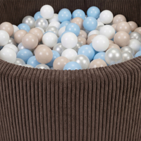 KiddyMoon Ball Pit for Baby and Toddler, Soft Play Ball Pool with ribbed Washable Cover, Brown: Pastel Beige/Pastel Blue/White/Pearl, 90 x 30 cm / 200 Balls