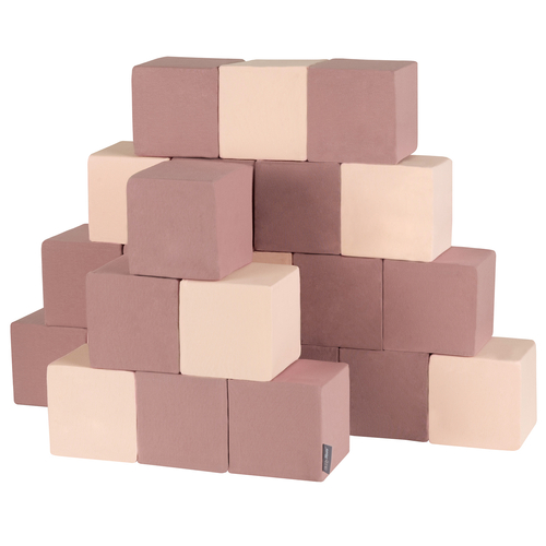 KiddyMoon Soft Foam Cubes Building Blocks 14cm for Children Multifunctional Foam Construction Montessori Toy for Babies, Certified Made in The EU, cubes: heather-beige, 24 Pieces