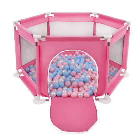 hexagon 6 side play pen with plastic balls, Pink:babyblue/powder pink/pearl, 900 balls