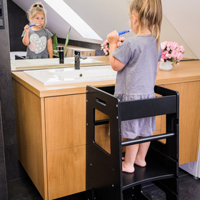 KiddyMoon Kitchen Helper for Toddlers and Kids, adjustable Height Level, ST-003, black-natural