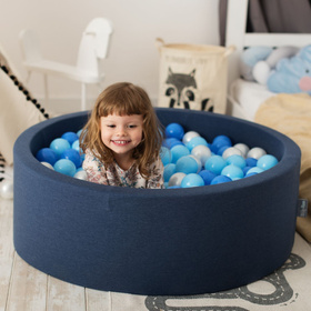 KiddyMoon Baby Foam Ball Pit with Balls ∅ 7cm / 2.75in Square Made in EU, light grey:pearl/powderpink/silver, 90x30cm/200 balls