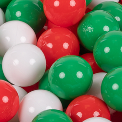 KiddyMoon Soft Plastic Play Balls ∅ 7cm/2.75in Multi-colour Made in EU, green/white/red, 200 Balls/7cm-2.75in