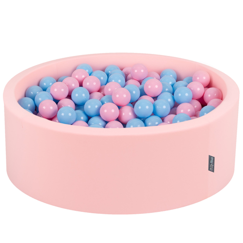 KiddyMoon Baby Ball Pit Soft Foam For Infants And Toddlers From 8 Months Removable Cotton Cover, Bubble gum: light pink/baby blue, 90 x 30 cm / 300 Balls