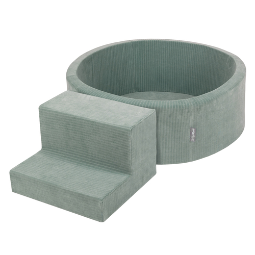 KiddyMoon Foam Playground For Kids Soft Textured Safe Blocks, green: white/grey/mint, Ballpit (200 Balls) + Steps