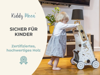 KiddyMoon Wooden Baby Walker Interactive Educational Toy for Children Multifunctional Push-Along Toy for Babies Montessori Walker for Kids Model WK-002, Black - White, Adjustable Handle